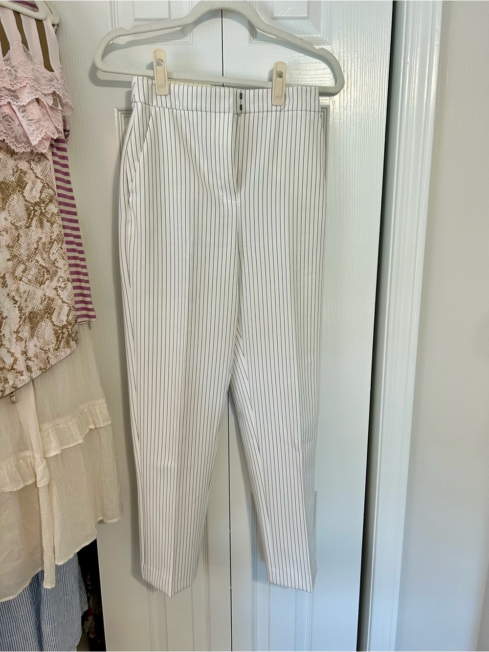 Express Editor Straight Ankle Super Rise Pinstripes Pants